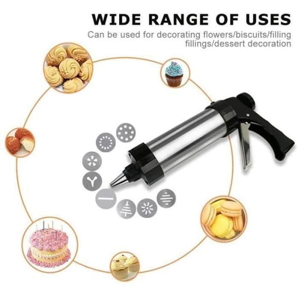 Cookie Press in Stainless Steel - 8 Discs - Decorating Tool - Professional