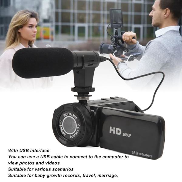 HD Digital Camera with Wide Angle Lens Black White