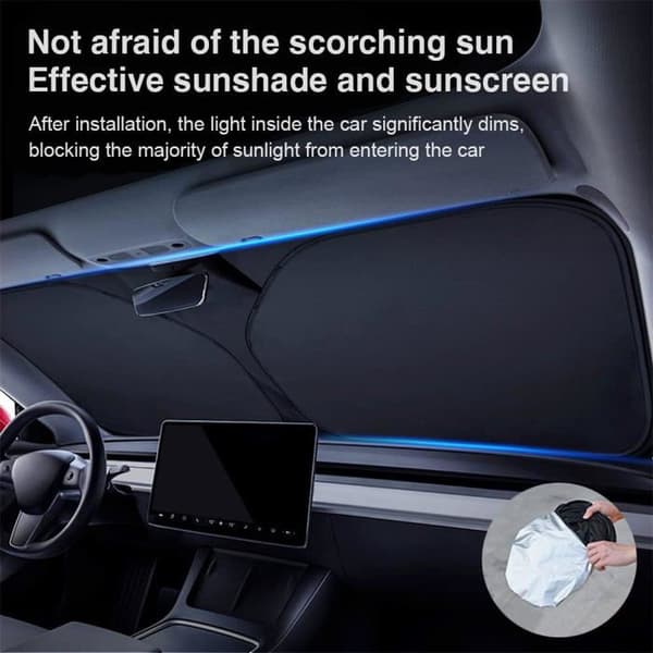 Anti-UV solskjerm 142×80 cm, sammenleggbart interiør frontrutedeksel for bil, SUV, lastebil, termisk isolasjon (L)