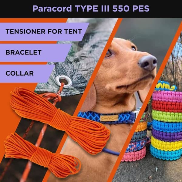 4 mm polyester paracord, rivebestandig fallskjermtau for overlevelse, 100 % polyester med 7 tråder, ensfargede