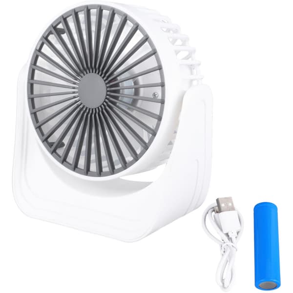 Mini USB Genopladelig Bordventilator 1200mAh - 3 Hastigheder. 360° Rotation. Hvid. Ideel til Rejser, Camping og Hjem