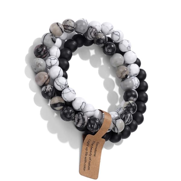 Vulkanisk Stein Perlearmbånd Sett - Katteøye Agat Elastisk Armbånd (3 stk) for Allsidig Stil