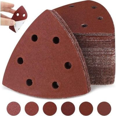 Delta-triangelslippapper, 120 stycken, 6 hål, triangulära slippapper, 93x93x93mm slippapper (20 x korn 40/60/80/120/180/240)