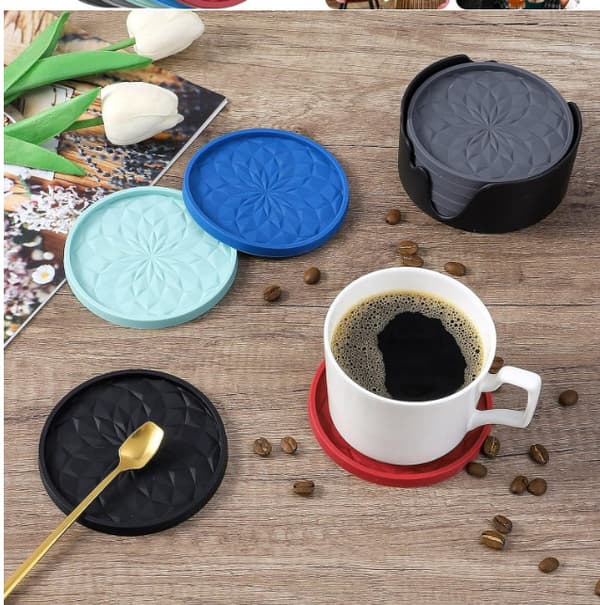 Sæt med 6 silikoneunderlag med holder Sort Black