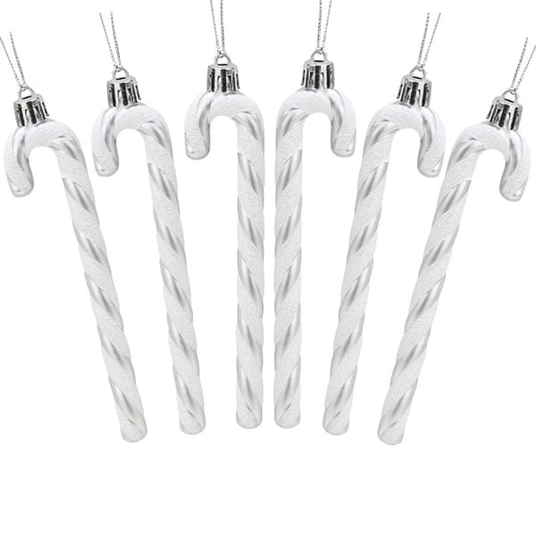 Candy Cane Christmas Tree Ornaments (6-pack) - Festive Holiday Decorations for Home and Tree Green Silver