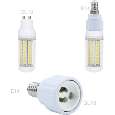 4x E14 til GU10 lampefatningsadapter i hvid - Sæt med 4 omformere til LED-pærer