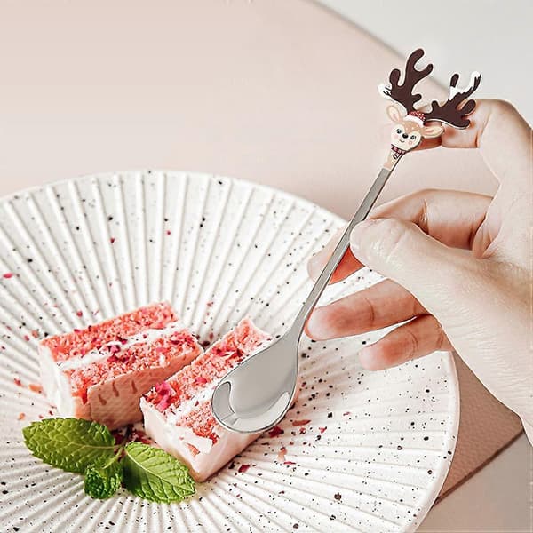304 Dessert Skeer i Rustfrit Stål til Is, 8 stk. Jule-rensdyr