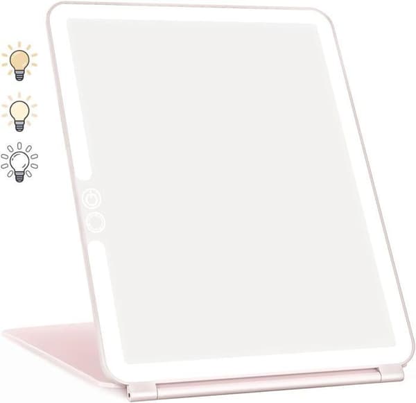 Makeupspejl, belyst makeupspejl, LED-spejl, touchscreen rejsespejl (pink)