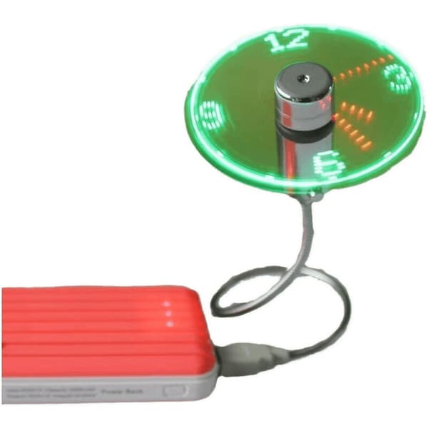 Mini USB-urventilator. Fleksibel svanehals LED-urventilator med tidsvisning via USB.