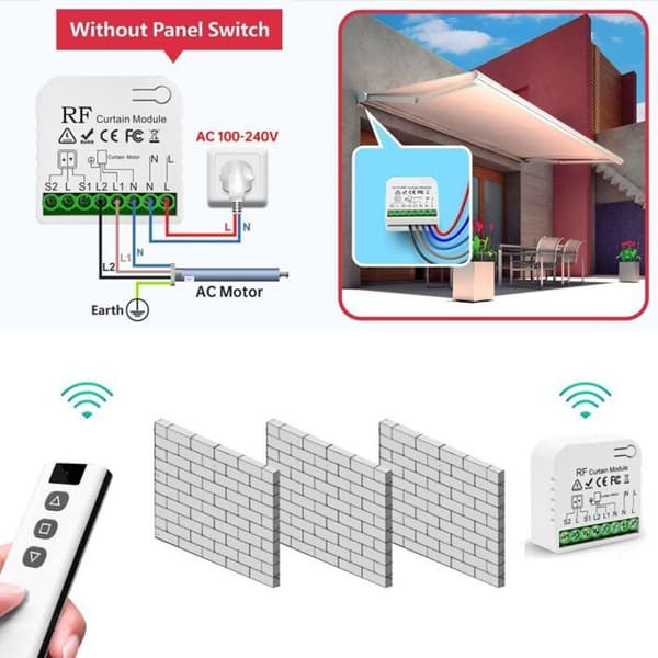 Rullegardinmodulbryter - Rekkevidde 100 m - AC 220-230V - 300 W