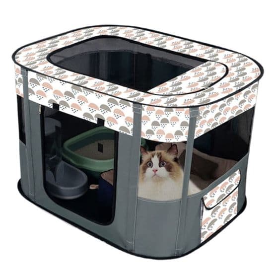 Bærbart hundehus kæledyrshegn foldbar kæledyrslegegård (M/80 * 60cm, grå)