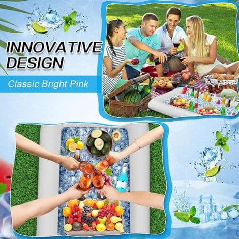 Oppustelig flydende kopholder. Poolbar. Velegnet til sommerpoolfester. Rektangulær isbar 130x62x12cm. Hvid