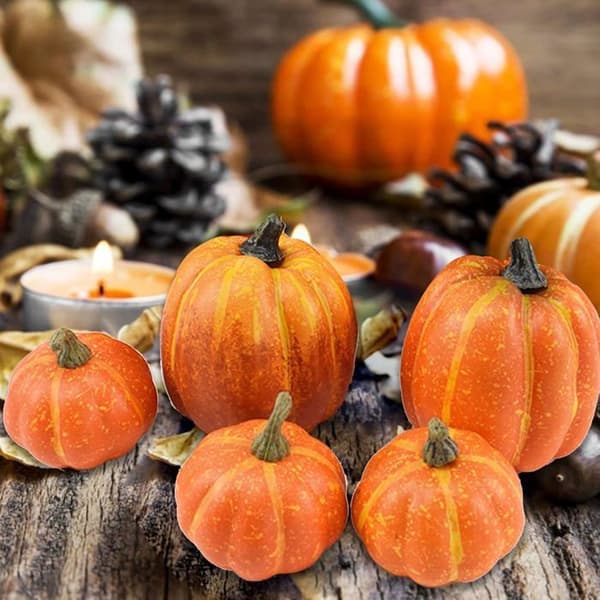 7 dekorative kunstige gresskar til Halloween, sett med kunstige gresskar til høstdekorasjon