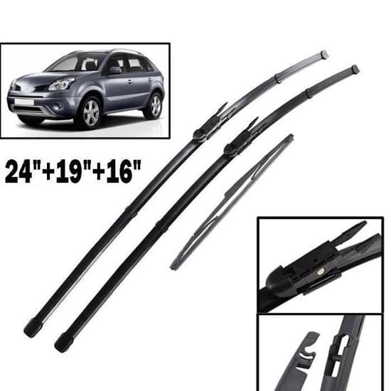 Sæt med 3 viskerblade foran og bagpå til Renault Koleos MK1 2008 2009 2010 2011 2012 2013 2014 2015