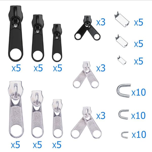 87 stk. sorte nylon lynlåssæt #3, #5, #8 - Alsidigt reparationssæt