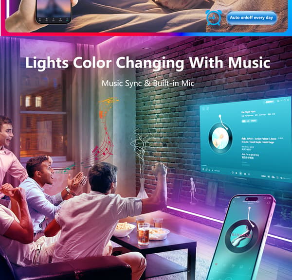 Smarte LED-strips 15M med WiFi-controller & APP