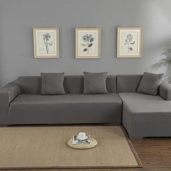 Grått strekkbart sofatrekk for 3+2-seters hjørnesofa - polyester, vaskbart