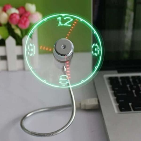 Mini USB-klokkevifte. USB-klokkevifte med tidsvisning for stasjonære datamaskiner.