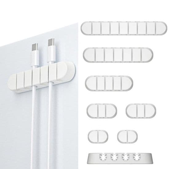 [7 deler] Selvklebende kabelorganisering, for stasjonær datamaskin, USB-ladekabel, hjemmekontor - hvit