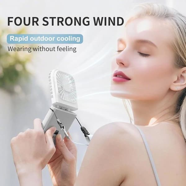 Mini bærbar lommeventilator med variabel hastighed, LED digitalt display og mobiltelefonholder