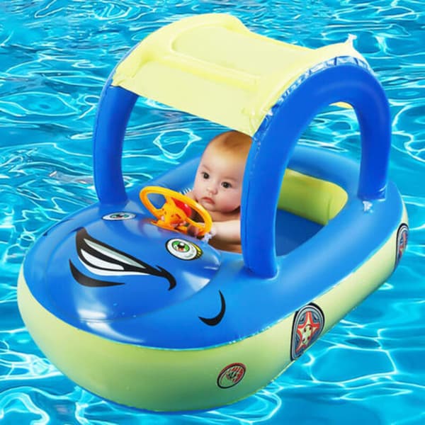 Oppblåsbar babyflåte med solskjerm, oppblåsbar strandbåt