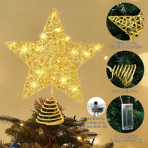 Julgransstjärna 25 cm - 10 LED - Guld - Inomhusdekoration