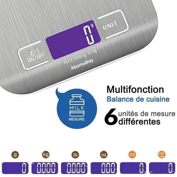 Köksvåg - AUDBURN - Smart Digital med LCD-skärm - 5 kg/11 lbs - Silver - 2 batterier ingår