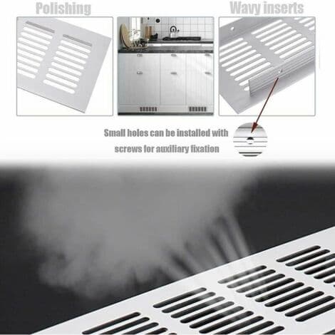 Stk. aluminiumsventilationsrist, stor rektangulær ventilationsrist til ovne til udluftning af skabe og møbler (80X300mm)
