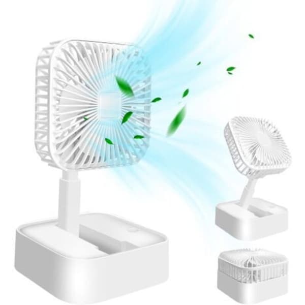 Mini bærbar ventilator. Genopladelig bordventilator. Tre ventilatorhastigheder - hvid.