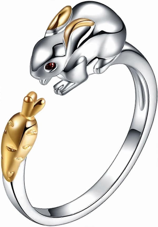 Kaninring Kvinnlig Maskot Presenter till Vänner Ringar Present Litet Ringset Silver