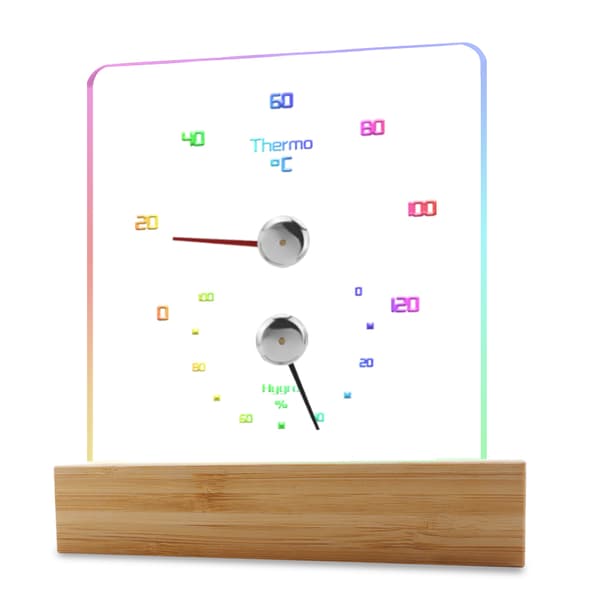 Saunan lämpömittari kosteusmittari RGB-valolla