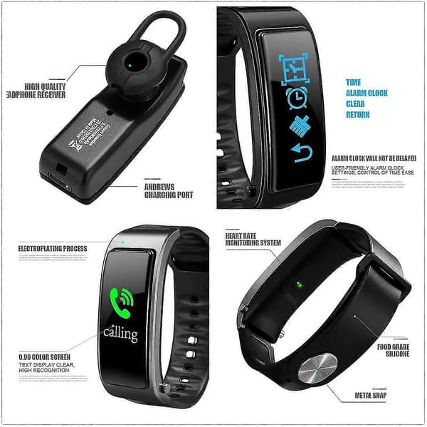 2-i-1 Smart Armband Bluetooth Headset Vattentät Klocka Trådlös Hörlur