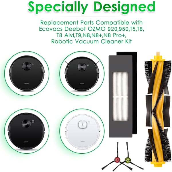 Tilbehør Ecovacs Deebot OZMO 920, 950, T5, T8 AIVI Max 10 dele MultiColor