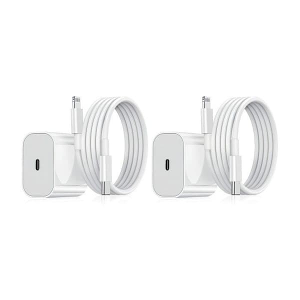 2-pak - iPhone-oplader - Hurtigoplader - Adapter + kabel 20W Hvid One Size iPhone 2-pak