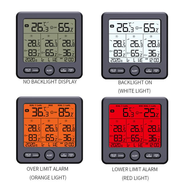 Digitalt termometer / hygrometer med 3 fjernsensorer Sort