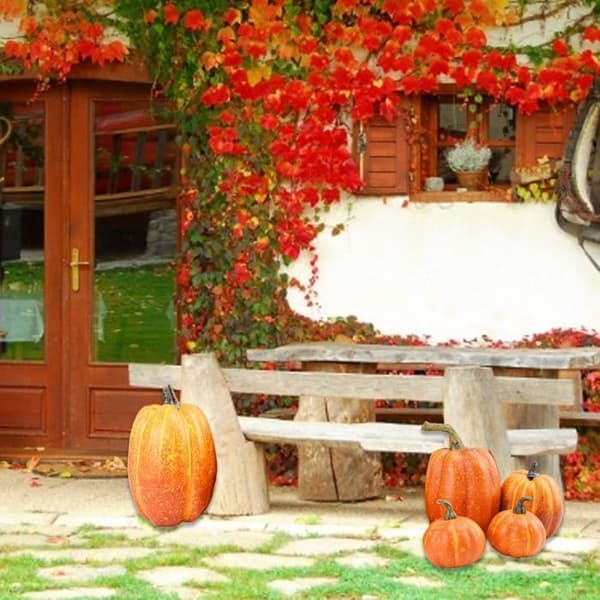7 dekorative kunstige gresskar til Halloween, sett med kunstige gresskar til høstdekorasjon