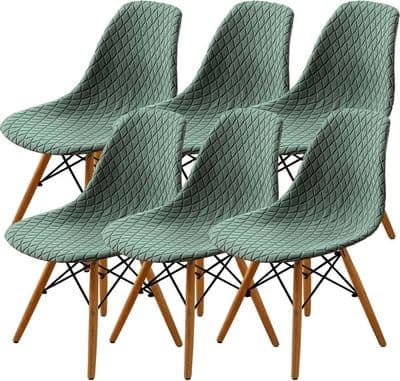6-delars skandinaviskt stolsöverdrag, töjbart matstolsöverdrag (Färg: BönGrön)