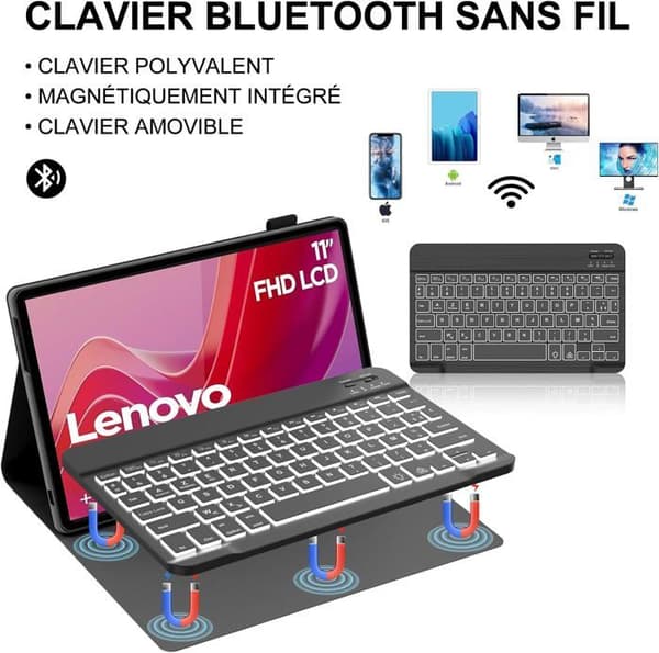 Lenovo Tab M11 2024 Tangentbordsfodral - AZERTY - Bakgrundsbelyst - Trådlöst