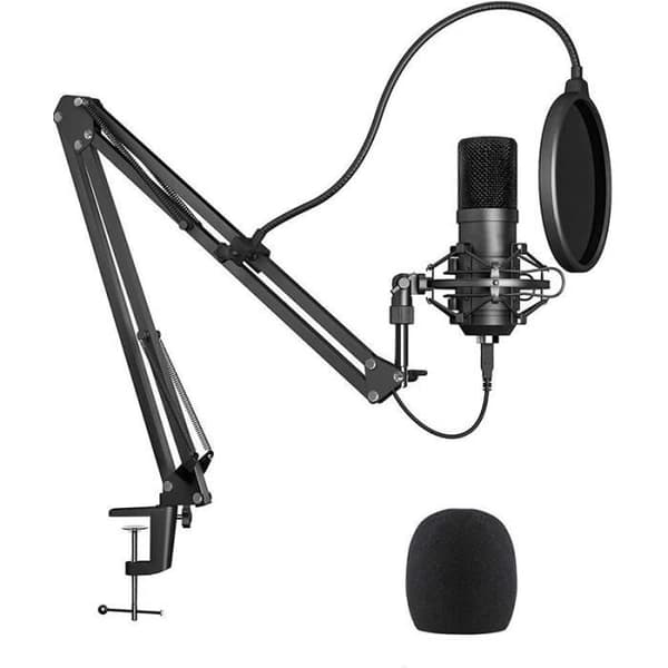 192kHz/24bit USB kondensatormikrofon - Popfilter - Opphengarm - Svart