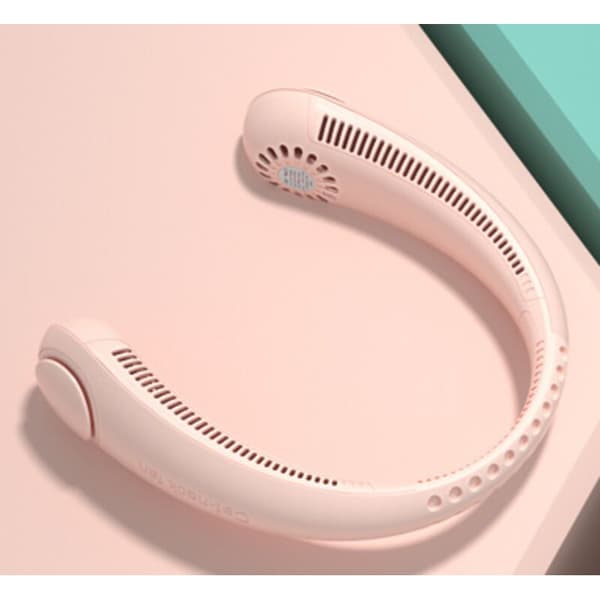 BDD Mini USB Uppladdningsbar Bärbar Fläkt, Tyst, Bladlös, Halsmonterad, 360° Luftflöde (Rosa)