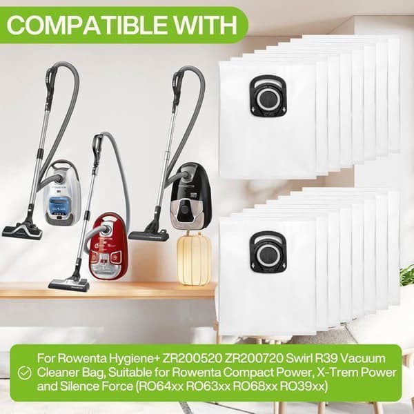8 støvsugerposer kompatible med Rowenta Silence Force, Xtrem Power, Silence Force Compact, Power XXL, Silence Force Extreme RO39x