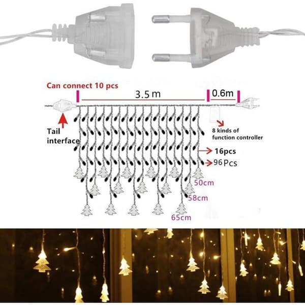 Lyskæder, julelys, 96 LED lysgardin, varm hvid
