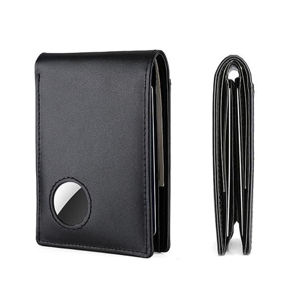 Slim RFID Blocking Wallet with AirTag Holder - Men's Leather Wallet Black Black