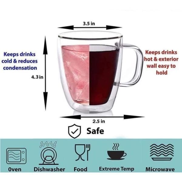 Kaffekopsæt med 2 - Borosilikatglas - Dobbeltvæg - 350 ml