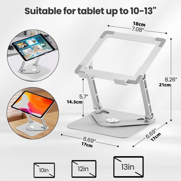 360° Roterende Desktop Tablet Stand, Stål iPad Stand med Kølehulrum, MacBook Pro Stand