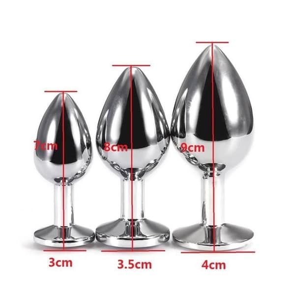 Analplugg - Rustfritt Stål - 3 Størrelser - S 7.5cm - M 8cm - L 9cm - Med Diamanter