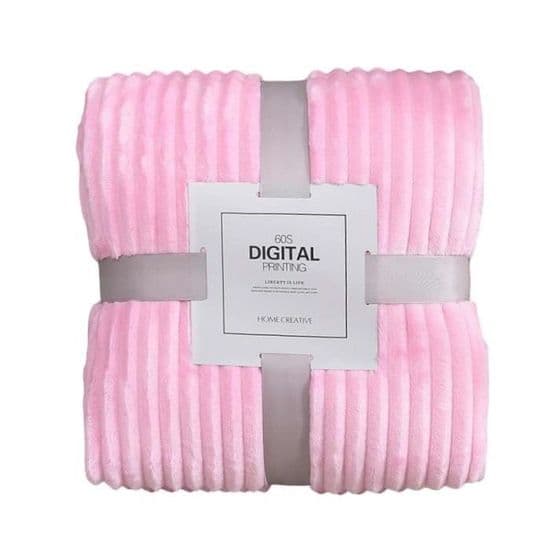 Tæppe - Flonel - 180x200 cm - Mikrofiber - Lys rosa - Stribet tekstur