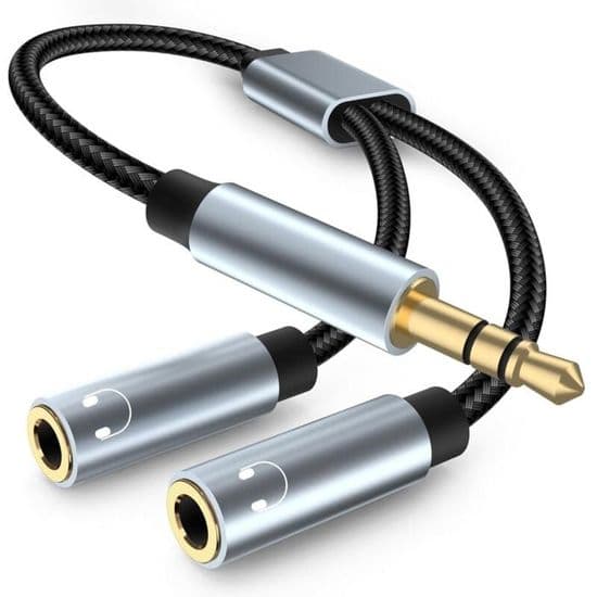 Stereo Audio Jack Adapter, 3,5 mm Stereo Jack Hovedtelefonadapterkabel, Jack Splitter Kompatibel med Hovedtelefoner, Tablet, PC (2 stk, Grå)