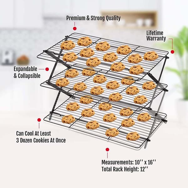 Three-tier cooling rack for cakes - Foldable stainless steel baking rack for cakes, bread and cookies