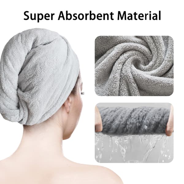 Quick-drying Hair Towel 2-pack - Super Absorbent Microfiber Hair Wrap for Fast Hair Drying, Grey